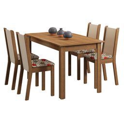Conjunto Sala de Jantar Madesa Bea Mesa Tampo de Madeira 4 Cadeiras - Rustic/crema/floral Hibiscos - 2