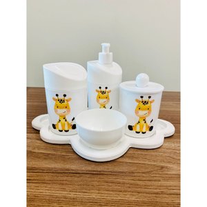 Kit Higiene Girafinha Baby - Branco C/bandeja Nuvem Branca