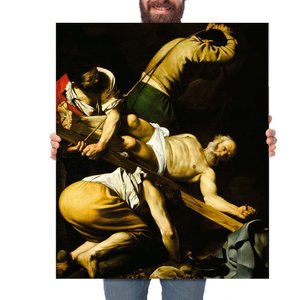 Quadro Decorativo Caravaggio Crucificação de São Pedro:Grande 77x64cm/Chassi com Borda Infinita
