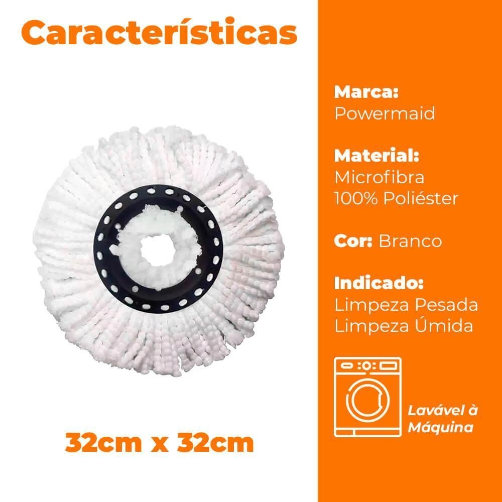 Refil para Mop Giratório Esfregão Microfibra Branco - Powermaid - 6