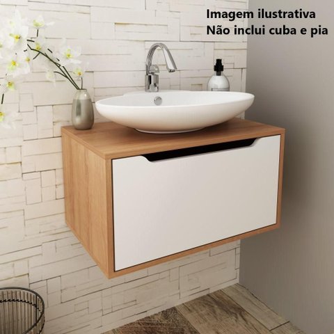 Gabinete para Banheiro 60cm 1 Porta Tecno Mobili BN3646 Marrom/Branco