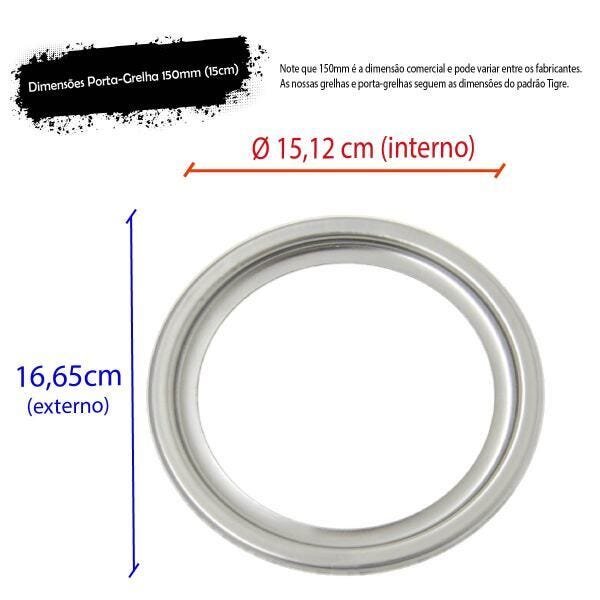 1x Grelha + 1x Porta Grelha Redondo 150mm Ralo Inox GPR1501 - 3