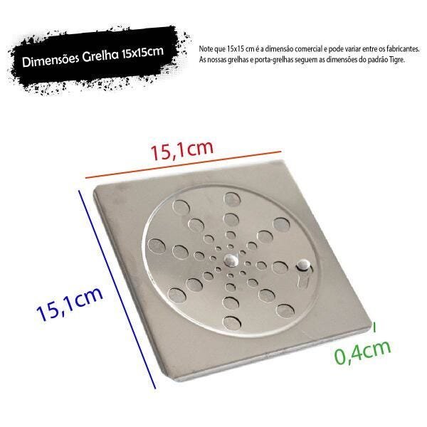 1x Grelha Quadrada 15x15cm para Ralo Inox Anti Odor Gq1501 - 2