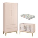 Ver imagem 1 de Berço Americano e Guarda Roupa 2 Portas New Classic Rosa com Pés Madeira Natural e Colchão Gazin – R