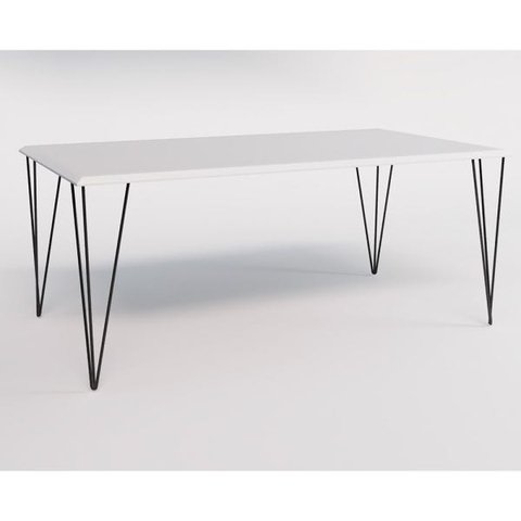 Mesa Eames Clips de Ferro Preto Tampo Retangular Branco 135x75
