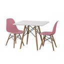 Ver imagem 2 de Conjunto Eames Eiffel Madeira Tampo 68cm Quadrado Branco 2 Cadeiras Rosa