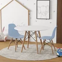 Ver imagem 1 de Conjunto Eames Eiffel Madeira Tampo 68cm Redondo Branco 2 Cadeiras Azul