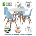 Ver imagem 2 de Conjunto Eames Eiffel Madeira Tampo 68cm Redondo Branco 4 Cadeiras Azul
