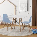 Ver imagem 1 de Conjunto Eames Eiffel Madeira Tampo 68cm Quadrado Branco 2 Cadeiras Azul