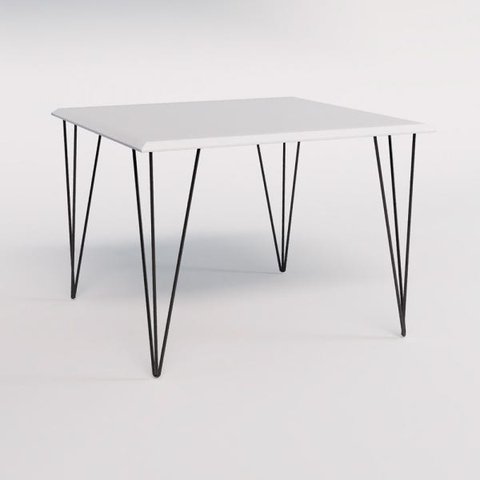 Mesa Eames Clips de Ferro Preto Tampo Quadrado Branco 90x90