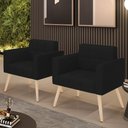 Ver imagem 2 de Kit 2 Poltronas Elisa Linho Preto A79 Pés Palito Natural - D’Rossi