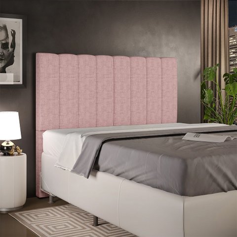 Cabeceira Cama Box Casal 140 Cm Dália W01 Linho Rosa - Lyam Decor