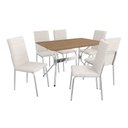 Ver imagem 1 de Sala de Jantar Completa Loire C/ Tampo de Madeira 1.36 Cm + 6 Cadeiras Amsterdã Cromada/branco 106