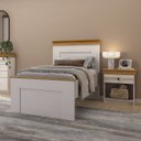 Ver imagem 2 de Conjunto Cama Solteiro e Mesa de Cabeceira England em MDF Branco/Freijó