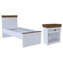 Ver imagem 1 de Conjunto Cama Solteiro e Mesa de Cabeceira England em MDF Branco/Freijó