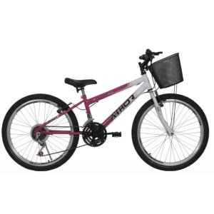 Bicicleta Aro 24 Mtb 18 Marchas Model Feminina com Cestão Vermelha