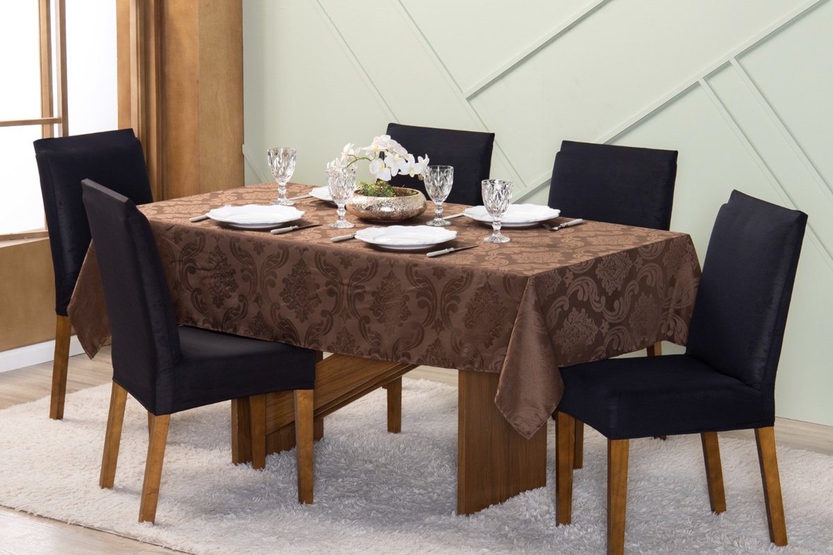 Toalha de Mesa 10 Lugares 3,00 X 1,35 Jacquard Luxo Cozinha Copa Sala de Jantar Marrom