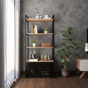Estante Estilo Industrial com Portas de Metal Vazadas Preta