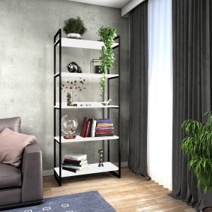 Estante Estilo Industrial Metal Madeira 190x80cm Branca