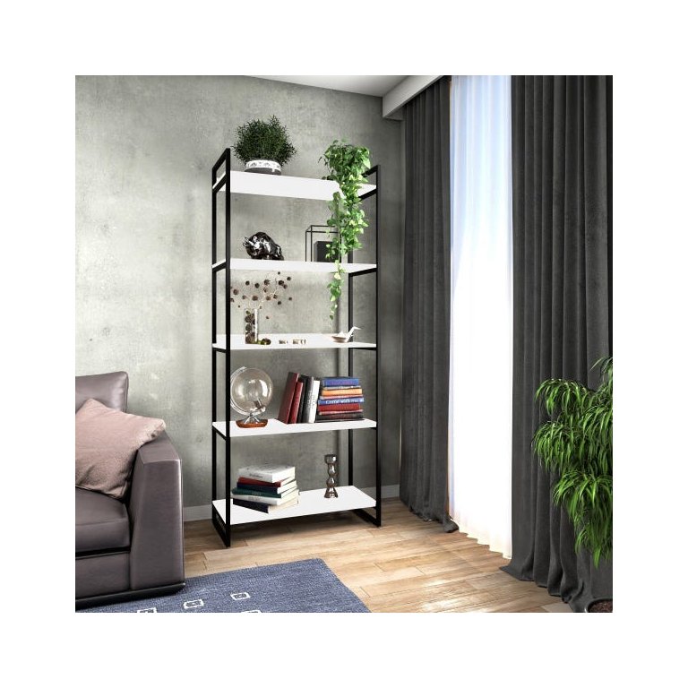 Estante Estilo Industrial Metal Madeira 190x80cm Branca