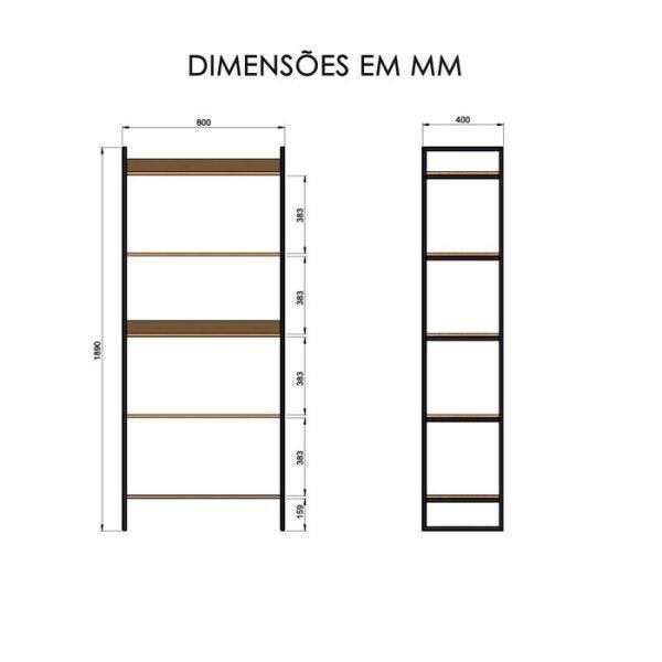 Estante Estilo Industrial Metal Madeira 190x80cm Branca - 6