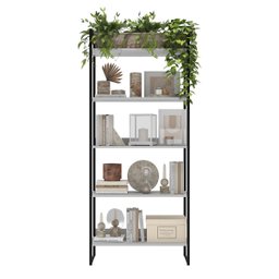 Estante Estilo Industrial Metal Madeira 190x80cm Branco com Preto - 5 Estante Estilo Industrial Metal Madeira 190x80cm Branco com Preto - 5