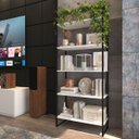 Ver imagem 1 de Estante Estilo Industrial Metal Madeira 190x80cm Branco com Preto