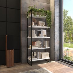 Estante Estilo Industrial Metal Madeira 190x80cm Branco com Preto - 4 Estante Estilo Industrial Metal Madeira 190x80cm Branco com Preto - 4