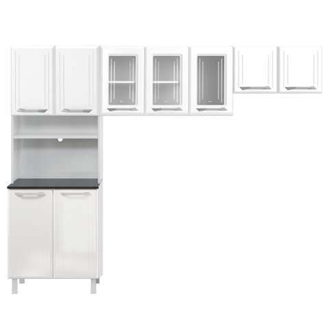 Armário de Cozinha Modulada Compacta de Aço 245cm 3 Peças Multimóveis Cr20527 Branco