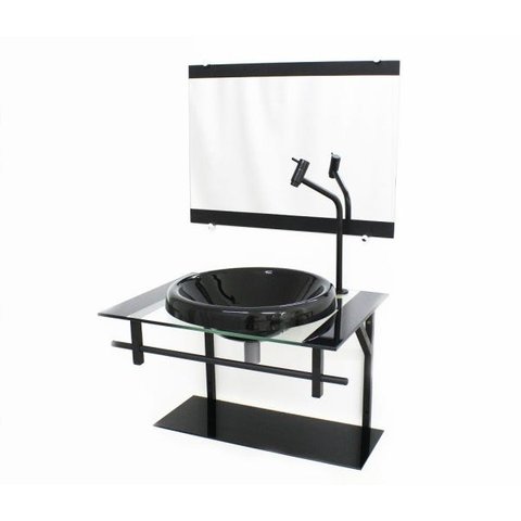 GABINETE COM CUBA PARA BANHEIRO DE VIDRO AP 60CM COM CUBA CHAPEU - PRETO