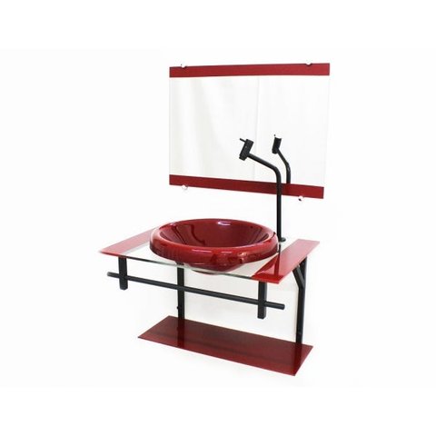GABINETE COM CUBA PARA BANHEIRO DE VIDRO AP 60CM COM CUBA CHAPEU - VERMELHO CEREJA