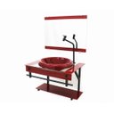 Ver imagem 1 de GABINETE COM CUBA PARA BANHEIRO DE VIDRO APX 60CM COM CUBA CHAPEU - VERMELHO CEREJA