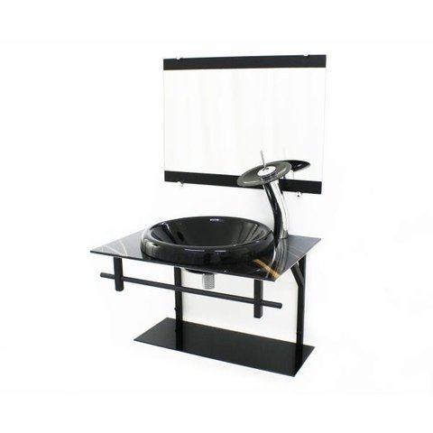 GABINETE DE VIDRO PARA BANHEIRO AP 60CM COM CUBA CHAPEU - MÁRMORE PRETO DOURADO