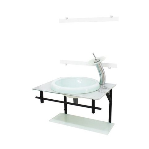 GABINETE DE VIDRO PARA BANHEIRO AP 60CM COM CUBA CHAPEU - MÁRMORE BRANCO