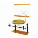 Ver imagem 2 de GABINETE DE VIDRO PARA BANHEIRO AP 60CM COM CUBA CHAPEU - MÁRMORE BRANCO DOURADO