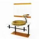 Ver imagem 3 de GABINETE DE VIDRO PARA BANHEIRO AP 60CM COM CUBA CHAPEU - MÁRMORE BRANCO DOURADO