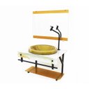 Ver imagem 1 de GABINETE DE VIDRO PARA BANHEIRO APX 60CM COM CUBA CHAPEU - MÁRMORE BRANCO DOURADO