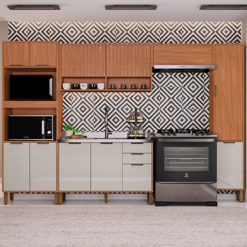 Cozinha Modulada Torre Quente Aéreo 2 Portas Ripado  5 Peças Florença