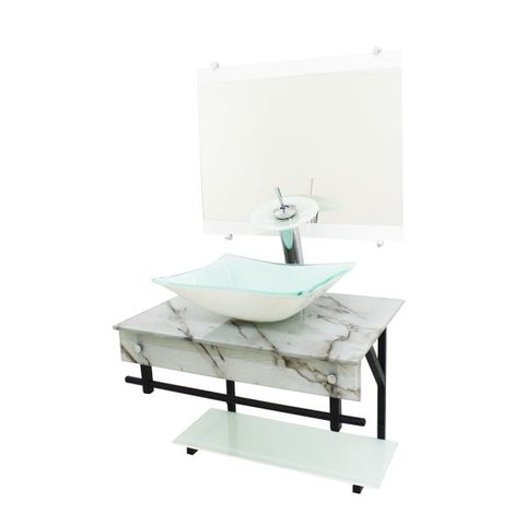GABINETE DE VIDRO 60CM APX COM CUBA QUADRADA - MÁRMORE BRANCO