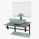 Ver imagem 1 de GABINETE DE VIDRO 70CM AP COM CUBA OVAL - MÁRMORE BRANCO