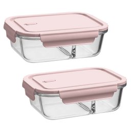Kit 2 Marmitas de Vidro com Divisória 1l Rosa Pote Hermético com Tampa Uz - 1 Kit 2 Marmitas de Vidro com Divisória 1l Rosa Pote Hermético com Tampa Uz - 1