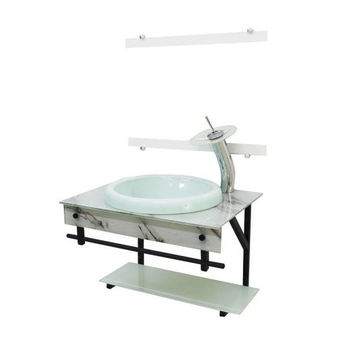 GABINETE DE VIDRO PARA BANHEIRO APX 70CM COM CUBA CHAPEU - MÁRMORE BRANCO