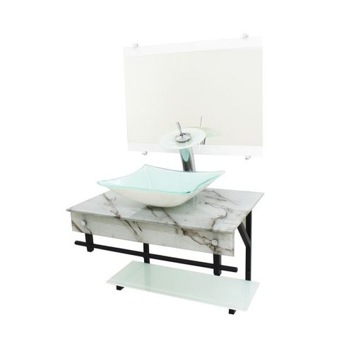 GABINETE DE VIDRO 70CM APX COM CUBA RETANGULAR - MÁRMORE BRANCO