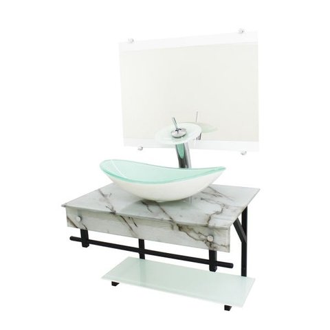 GABINETE DE VIDRO 70CM APX COM CUBA OVAL - MÁRMORE BRANCO