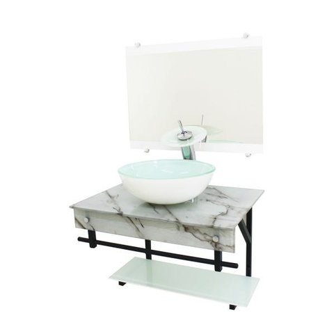 GABINETE DE VIDRO 70CM APX COM CUBA REDONDA - MÁRMORE BRANCO