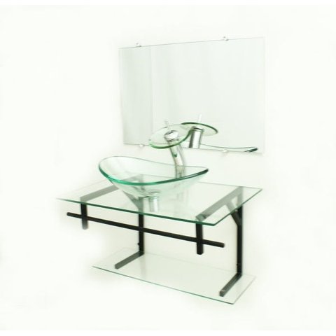 GABINETE DE VIDRO 70CM AP COM CUBA OVAL - INCOLOR