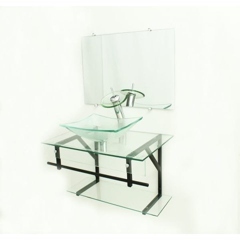 GABINETE DE VIDRO 70CM APX COM CUBA RETANGULAR - INCOLOR