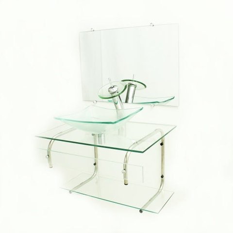 GABINETE DE VIDRO PARA BANHEIRO 70CM IT INOX COM CUBA RETANGULAR - INCOLOR