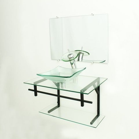 GABINETE DE VIDRO 70CM AP COM CUBA QUADRADA - INCOLOR