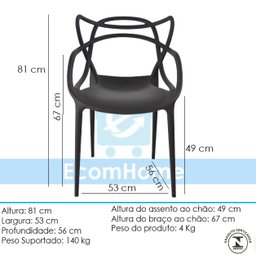 Kit 4 Cadeira Allegra Preta Polipropileno Sala de Jantar Cozinha - 8